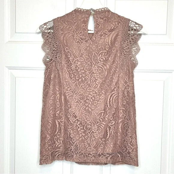 Cable & Gauge Lace Mock Neck Sleeveless Blouse Women's Top Mauve Pink XS - Picture 3 of 5